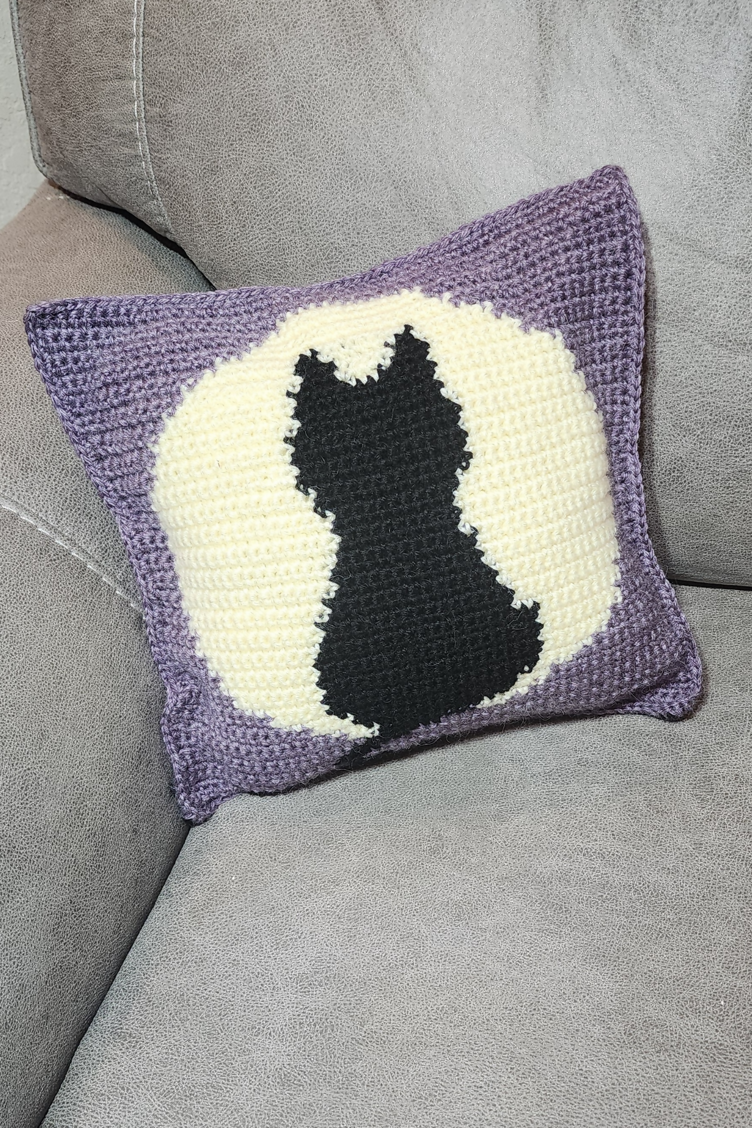 Cat on Full Moon Pillow Sham (Crochet)