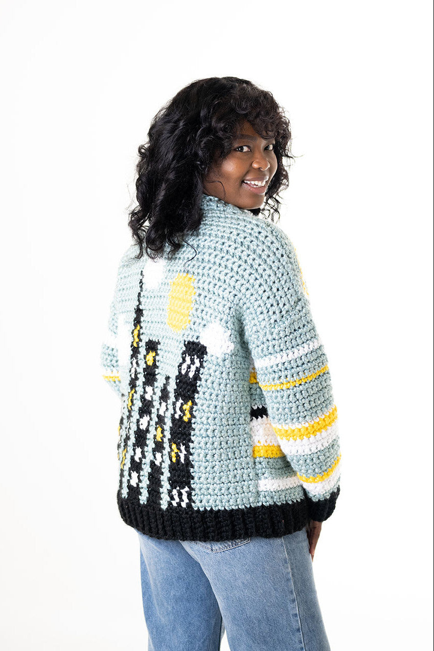 City Skyline Scene Cardigan (Crochet)