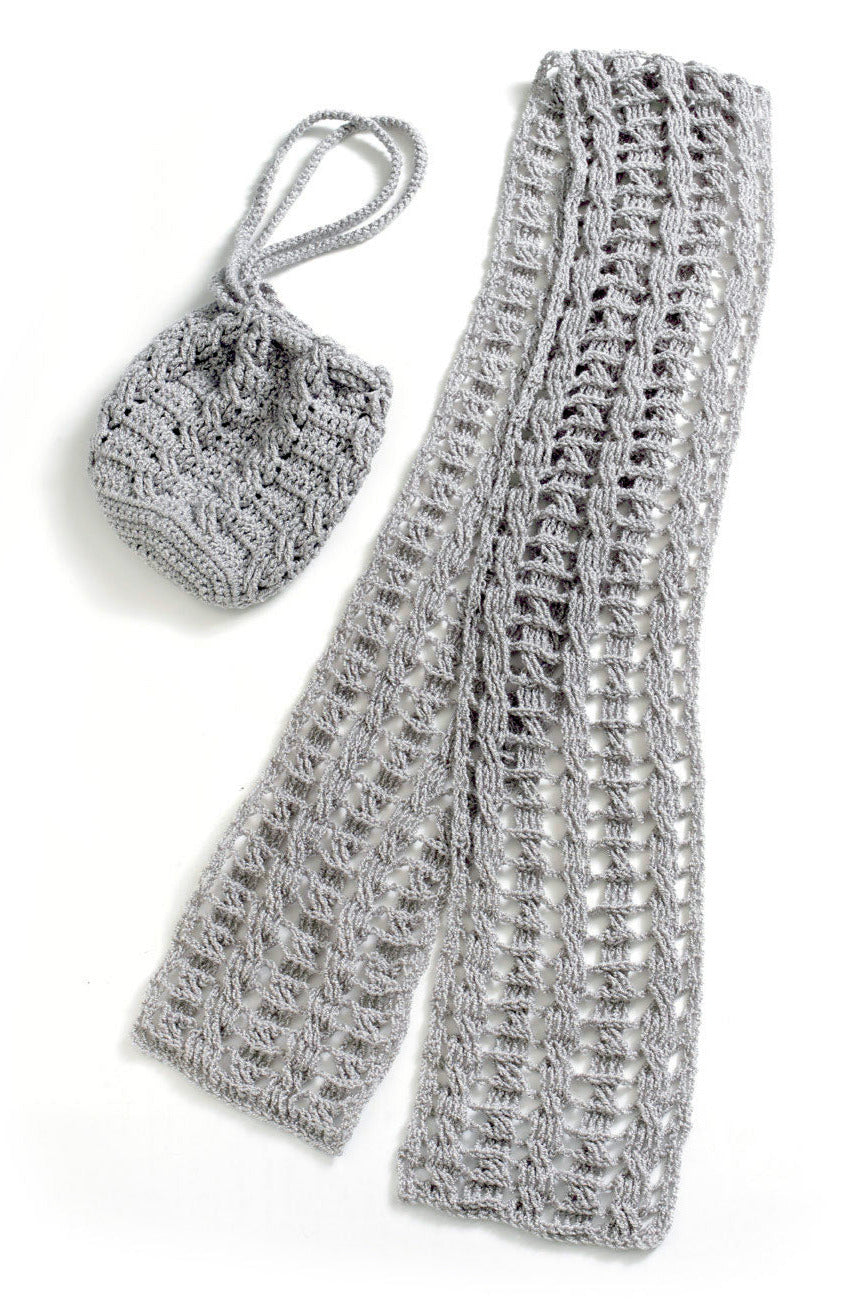 Cable Lace Scarf and Cabled Bag (Crochet)