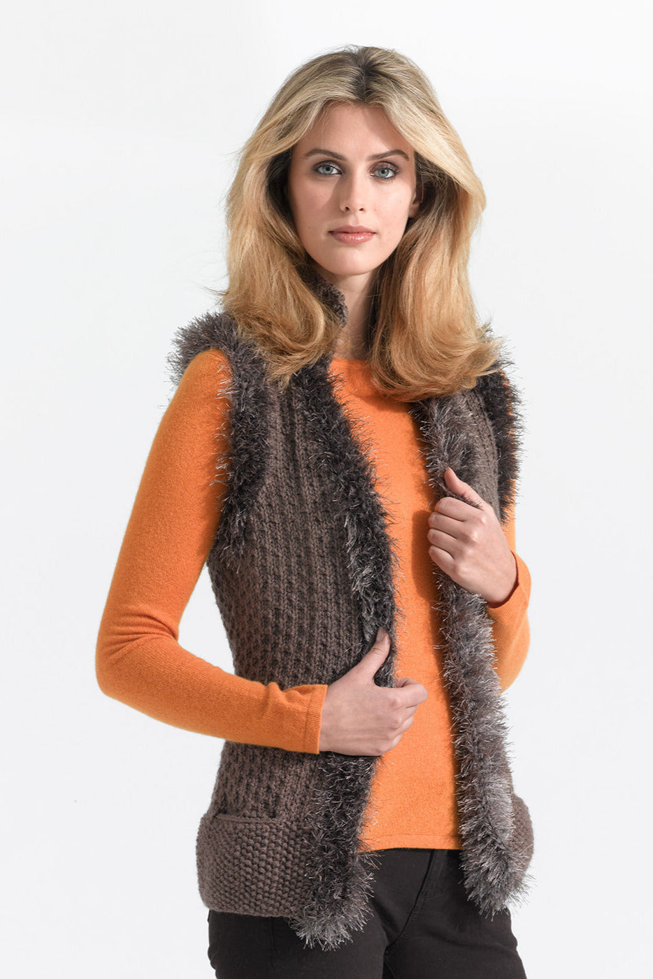 Knit Vest With Fun Fur Trim Pattern