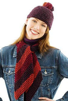 Knitted Pom Pom Hat and Bias Scarf Pattern (Knit)