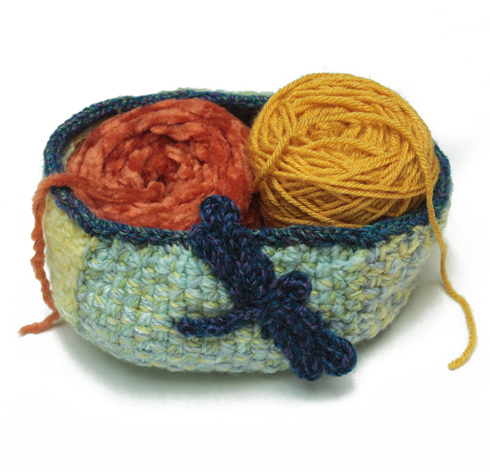 Large Loom Woven and Knit Dragonfly Basket