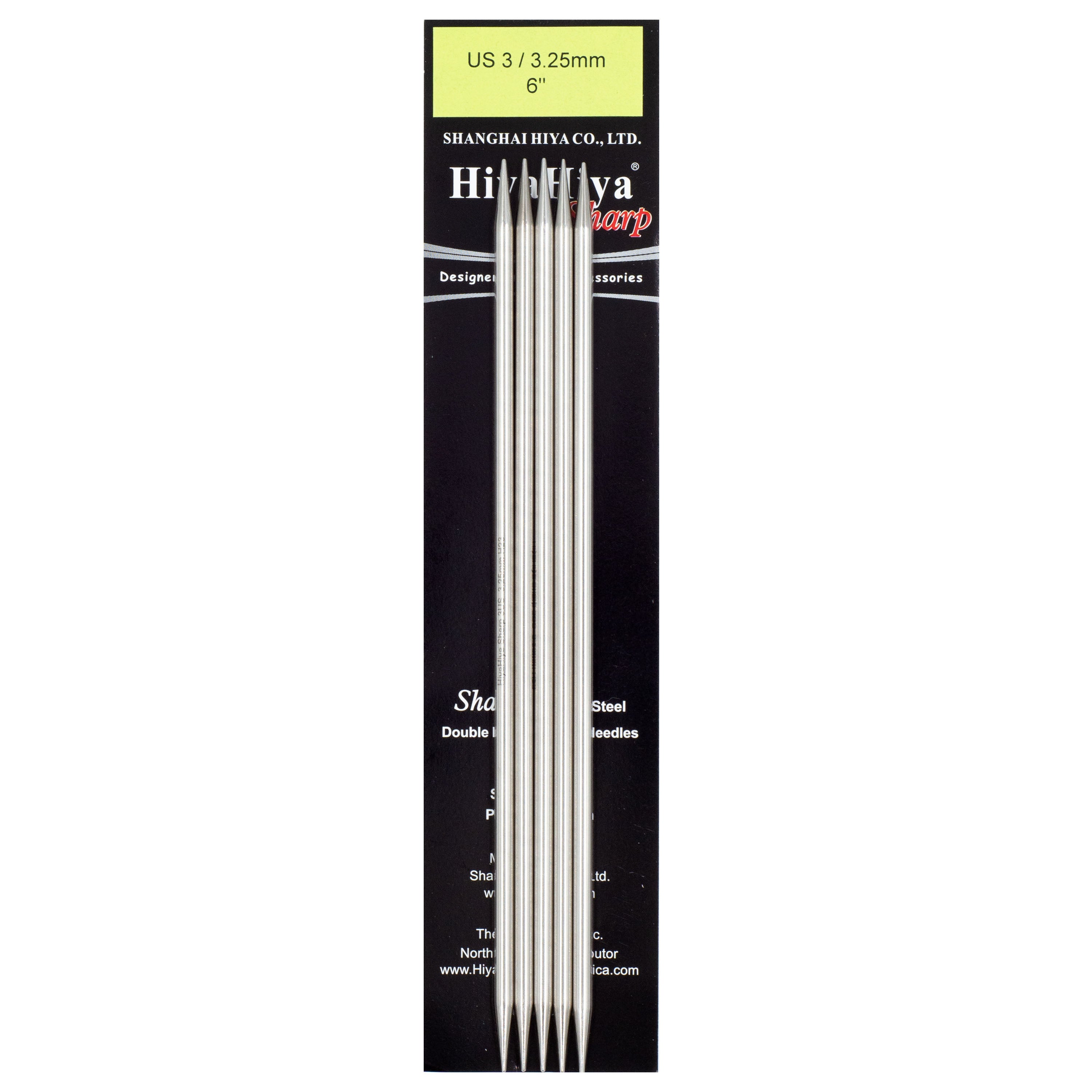 HiyaHiya Stainless Steel Double Point Needles 6" (Sizes 0 to 10)