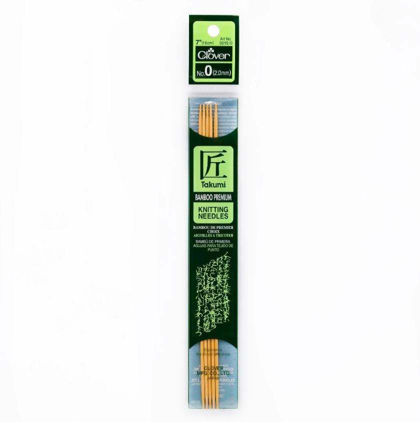 Clover Bamboo Needles Double Pointed 7" (Sizes 0 to 15)