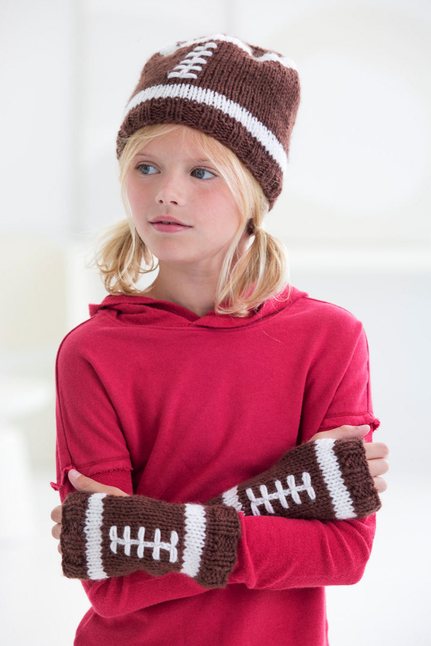 Child's Football Hat And Wristlets (Knit)