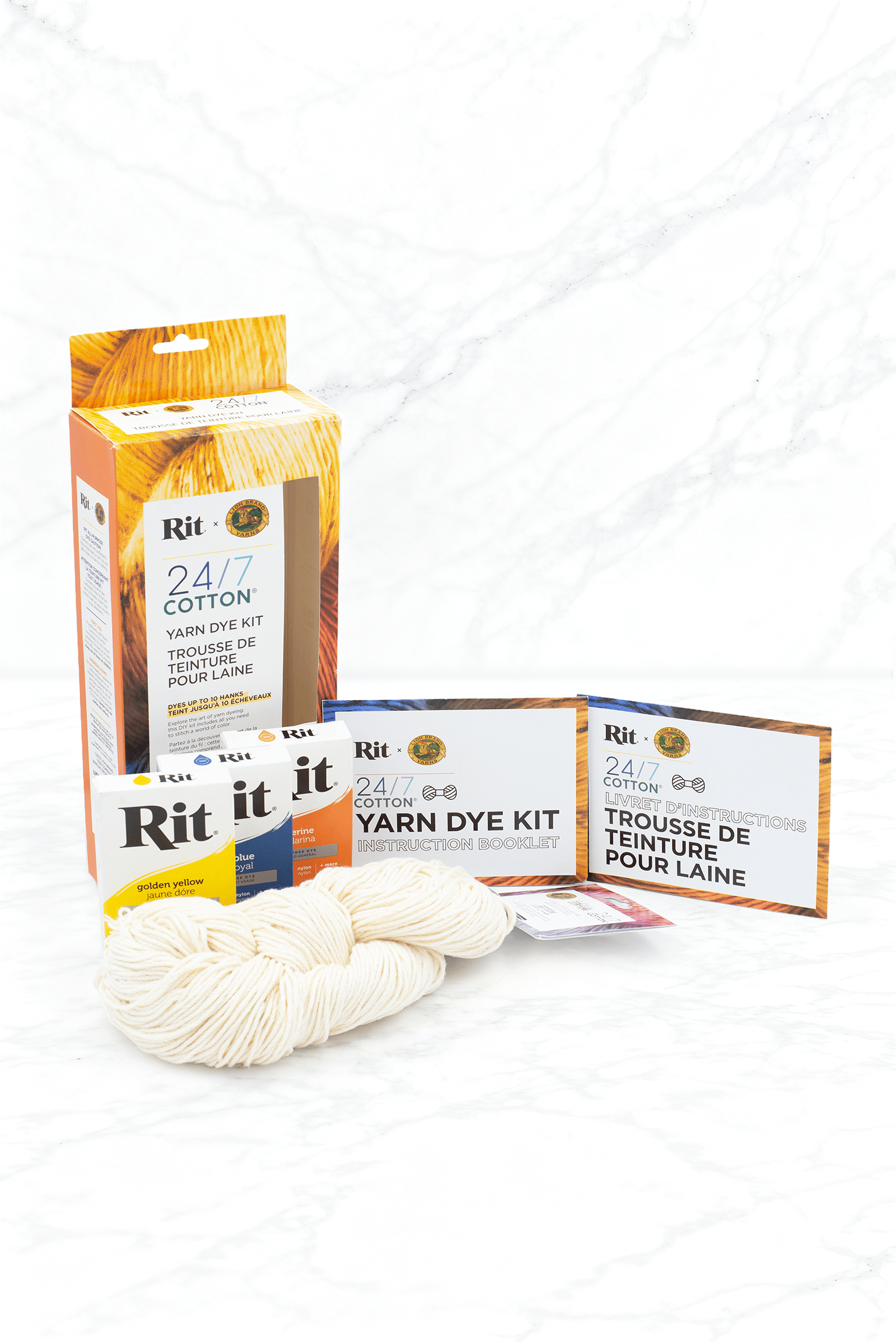 Rit® and Lion Brand® 24/7 Cotton® Yarn Dye Kit